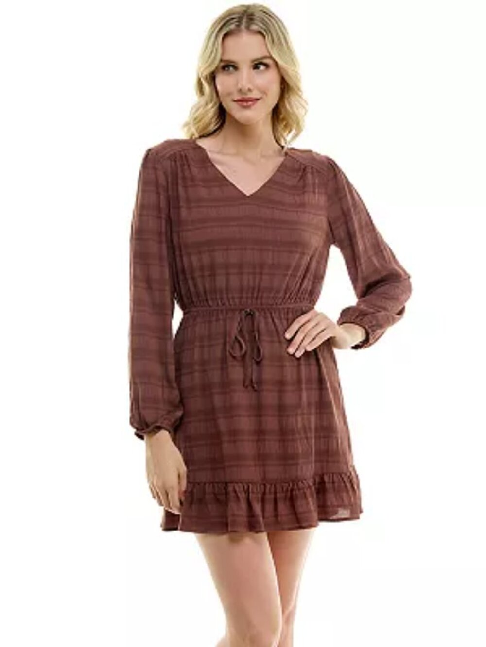 Lily Rose Brown Long Sleeve Ruffle Dress Size Medium NWT - Picture 2 of 8